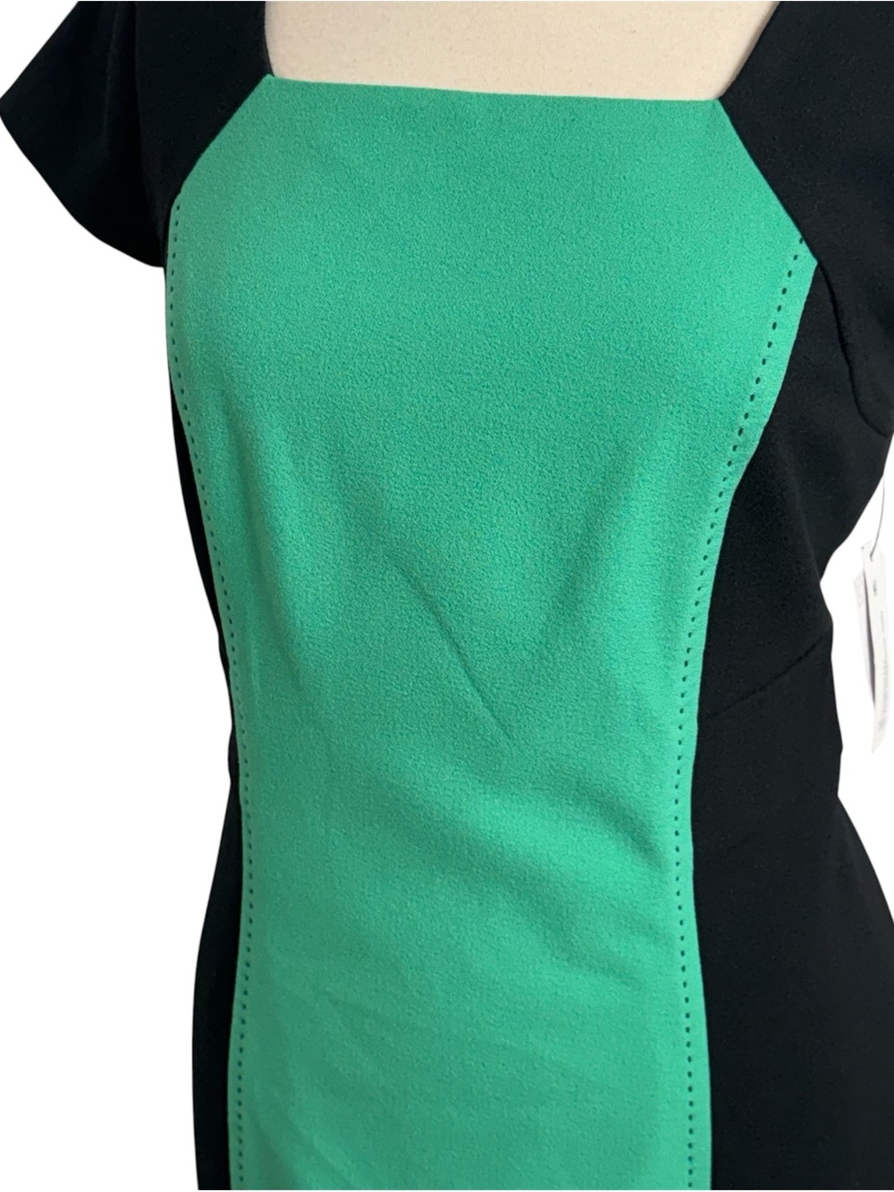 Liz Claiborne Cap Sleeve Tailored Square Neckline Retro Color Block Sheath Sz 18 - Picture 4 of 11